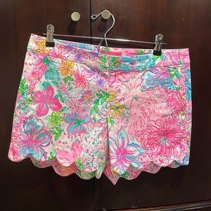 Lily Pultser pink, white, blue and yellow floral print shorts
